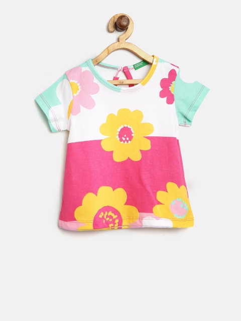 

United Colors of Benetton Girls White & Pink Printed Shift Dress