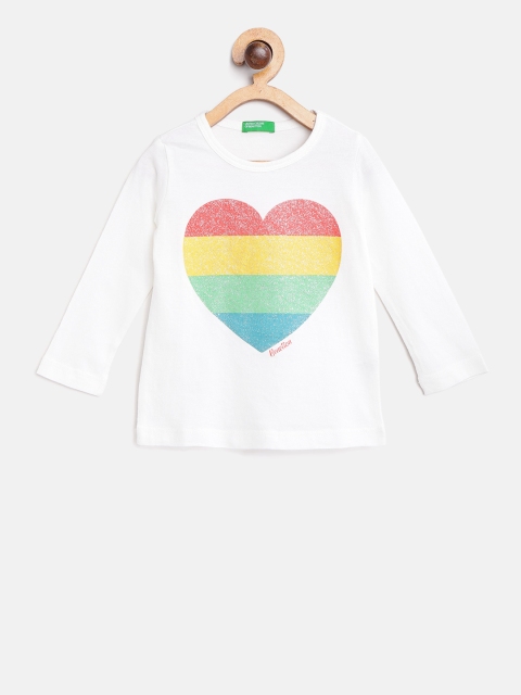 

United Colors of Benetton Girls White Printed Round Neck T-shirt