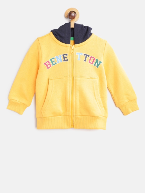 

United Colors of Benetton Boys Yellow & Navy Blue Printed Detail Hooded Sweatshirt