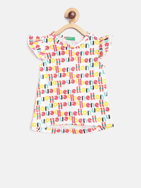 

United Colors of Benetton Girls Off-White & Red Printed A-line Top