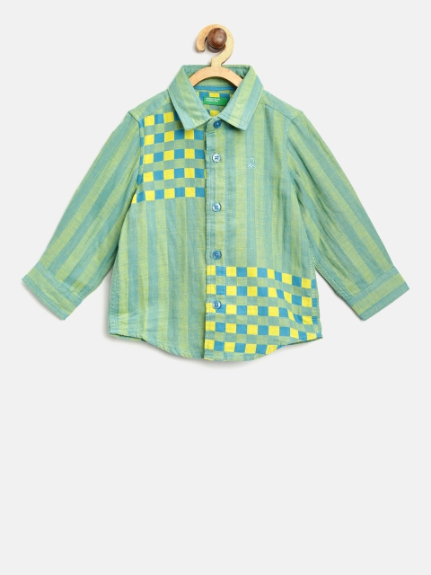 

United Colors of Benetton Boys Green & Yellow Regular Fit Striped Casual Shirt