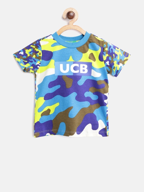 

United Colors of Benetton Boys Blue & Olive Green Camouflage Print Round Neck T-shirt