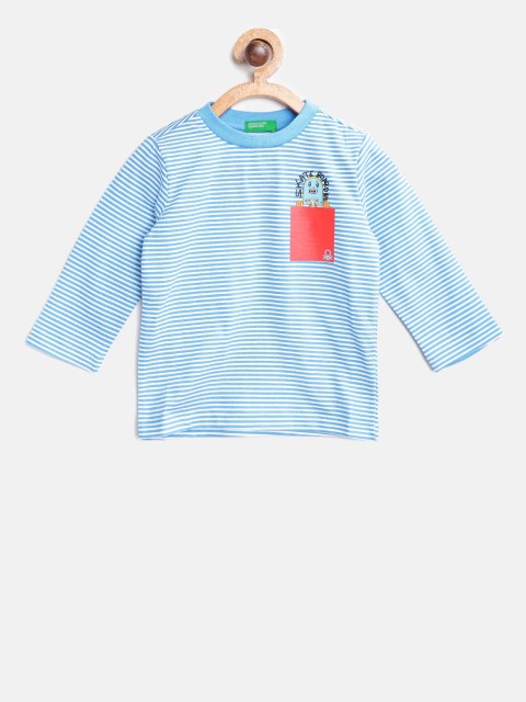 

United Colors of Benetton Boys Blue & White Striped Round Neck T-shirt