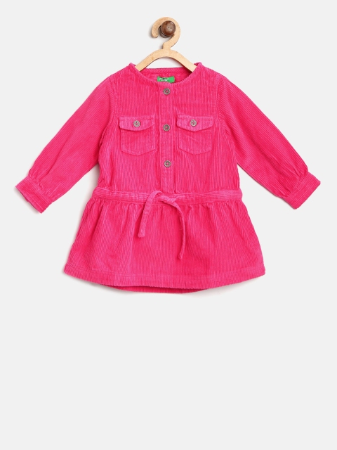 

United Colors of Benetton Girls Pink Corduroy Solid A-Line Dress