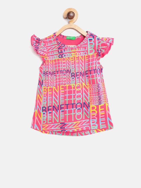 

United Colors of Benetton Girls Pink & Yellow Printed Top