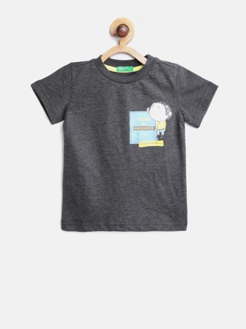 

United Colors of Benetton Boys Charcoal Grey Printed Detail Round Neck T-shirt