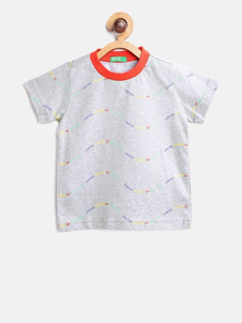 

United Colors of Benetton Boys Grey Melange Printed Round Neck T-shirt