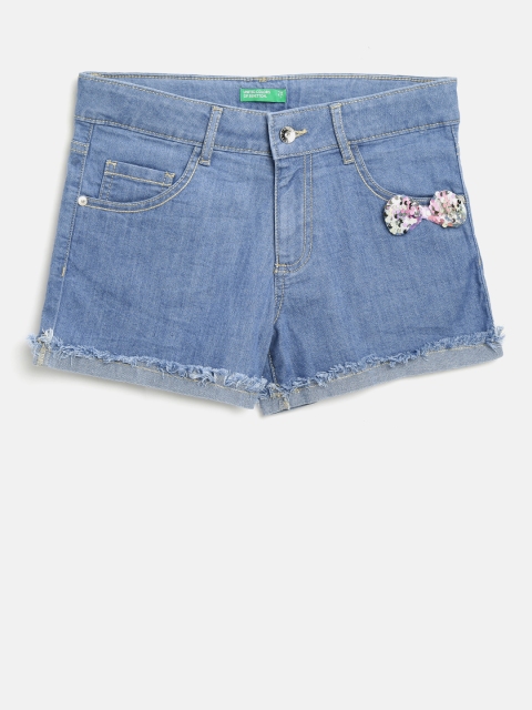 

United Colors of Benetton Girls Blue Solid Regular Fit Denim Shorts