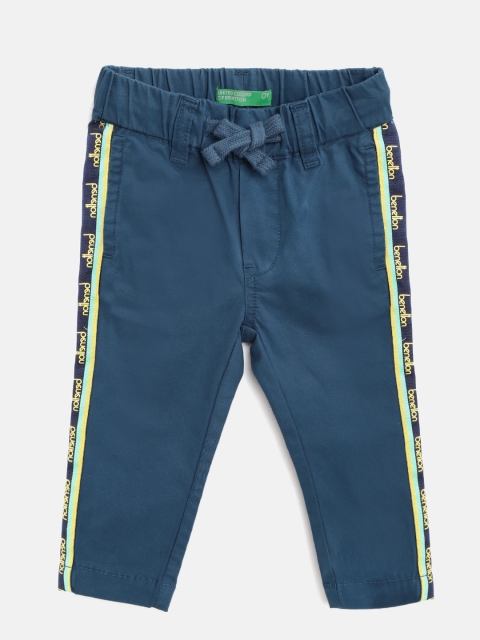 

United Colors of Benetton Boys Teal Blue Regular Fit Solid Trousers