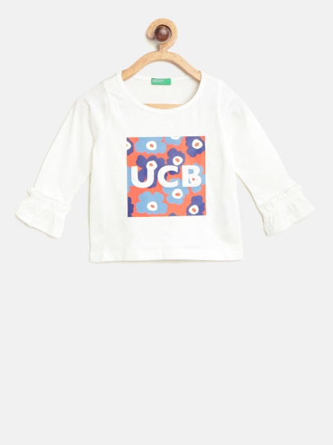 

United Colors of Benetton Girls White Printed Round Neck T-shirt