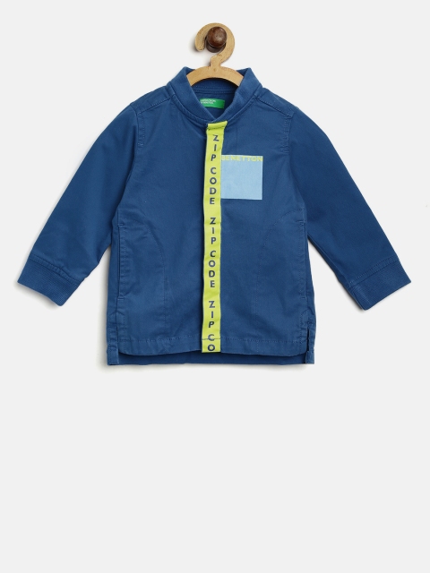 

United Colors of Benetton Boys Blue Regular Fit Solid Casual Shirt with Printed Detail