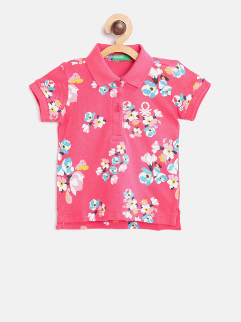 

United Colors of Benetton Girls Pink & Blue Printed Polo Collar T-shirt