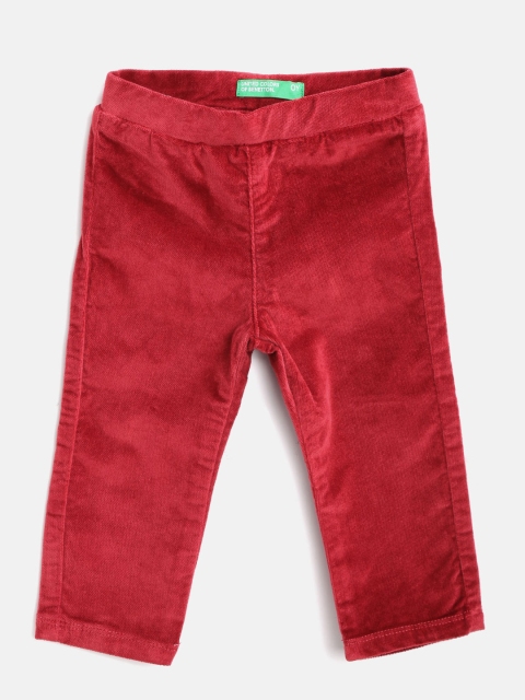 

United Colors of Benetton Girls Maroon Solid Velvet Finish Treggings