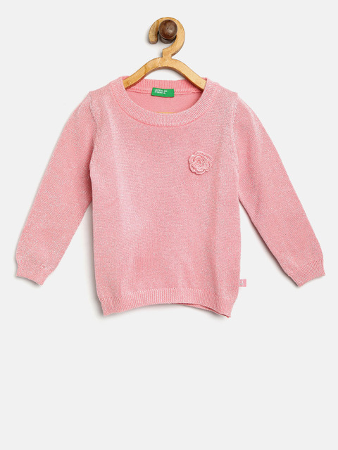 

United Colors of Benetton Girls Pink Solid Shimmer Sweater