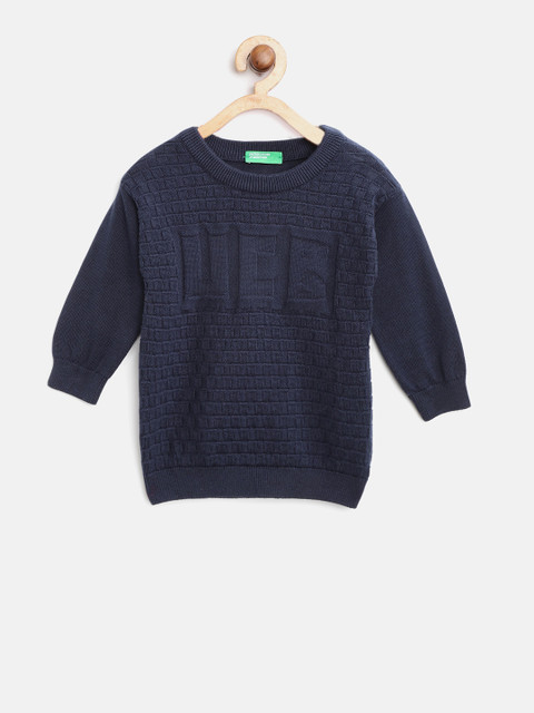 

United Colors of Benetton Boys Navy Blue Self-Checked Sweater