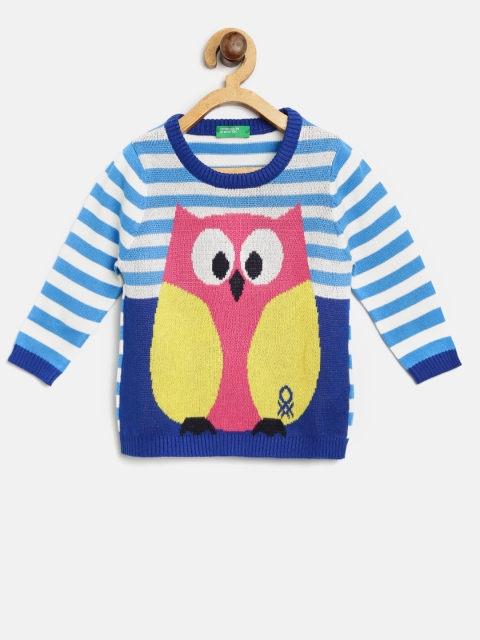 

United Colors of Benetton Girls Blue & White Self Design Sweater