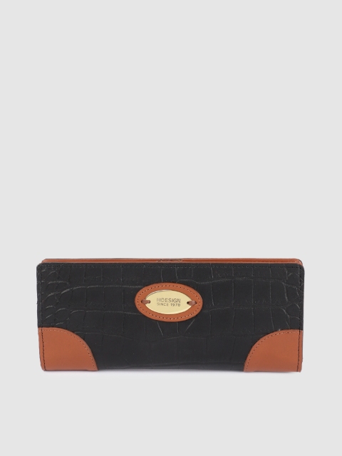 

Hidesign Women Black Textured Two Fold Leather Wallet