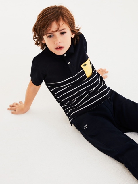 

Lacoste Boys Navy Blue & White Striped Polo Collar T-shirt