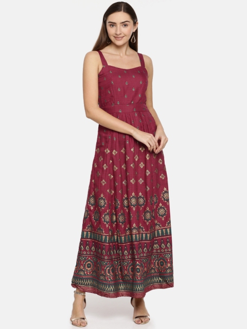 

Global Desi Women Printed Maroon A-Line Maxi Dress