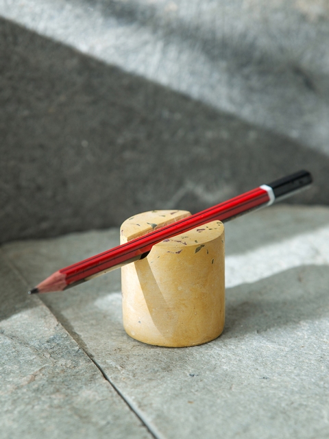 

The Pastel Stand' Handcrafted Pen Stand Cum Paperweight In Concrete, Yellow