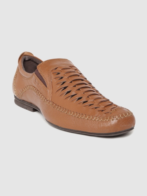 

Lee Cooper Men Tan Brown Braided Leather Slip-Ons