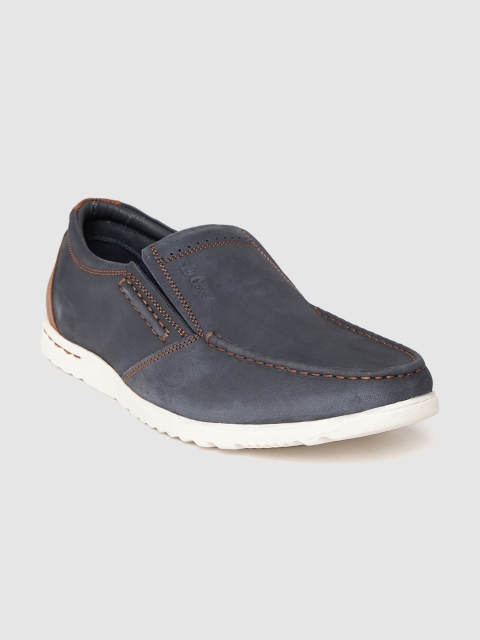 

Lee Cooper Men Navy & Brown Leather Slip-On Sneakers, Navy blue