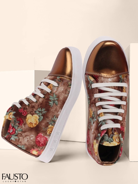 

FAUSTO Women Brown Printed Canvas Lightweight Mid-Top Sneakers