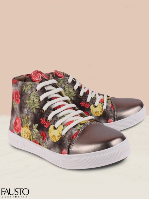 

FAUSTO Women Grey Printed Canvas Lightweight Mid-Top Sneakers