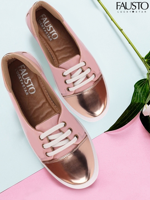 

FAUSTO Women Pink and Rose Gold-Toned Lightweight Colourblocked Sneakers
