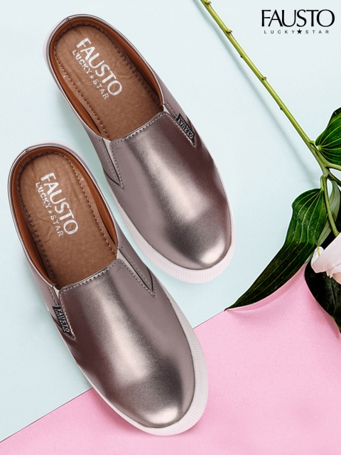 

FAUSTO Women Silver-Toned Slip-On Sneakers