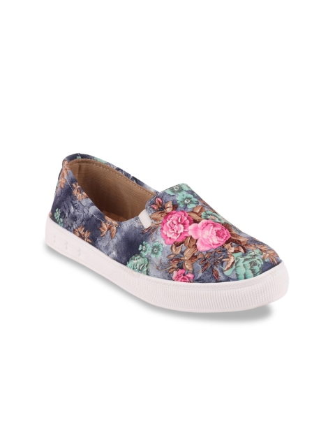 

FAUSTO Women Blue & Brown Printed Lightweight Slip-On Sneakers