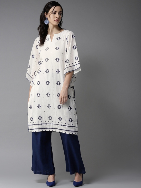 

Moda Rapido Women Off-White & Navy Blue Printed Straight Kurta