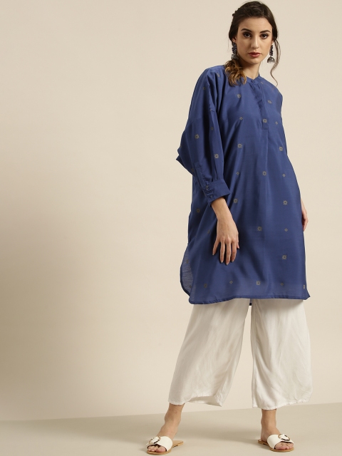 

Moda Rapido Women Navy Blue & Charcoal Grey Printed Boxy Straight Kurta