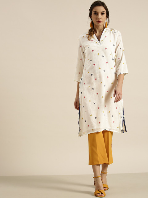 

Moda Rapido Women Off-White & Black Printed Straight Kurta