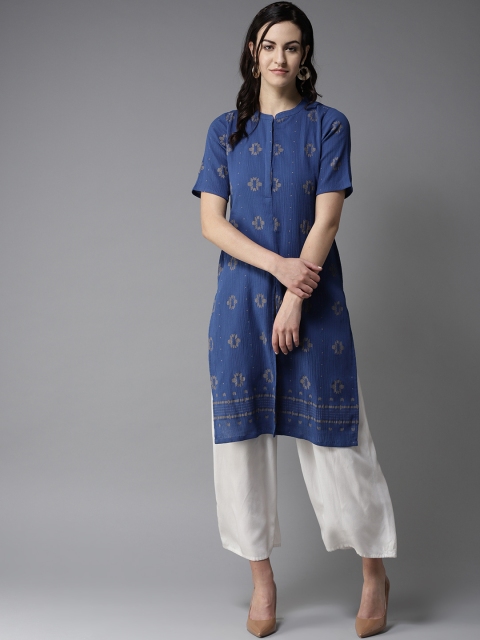 

Moda Rapido Women Navy Blue & Charcoal Grey Printed Straight Kurta