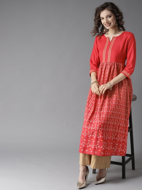 

HERE&NOW Women Red & Golden Printed A-Line Kurta