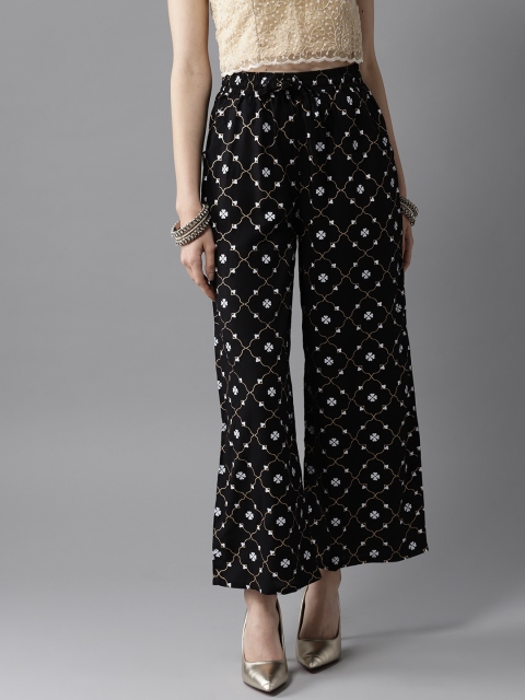 

HERE&NOW Women Black & White Printed Straight Palazzos