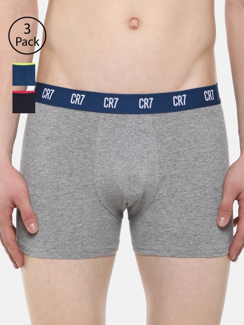 

CR7 Cristiano Ronaldo Men Pack of 3 Solid Trunks, Grey melange