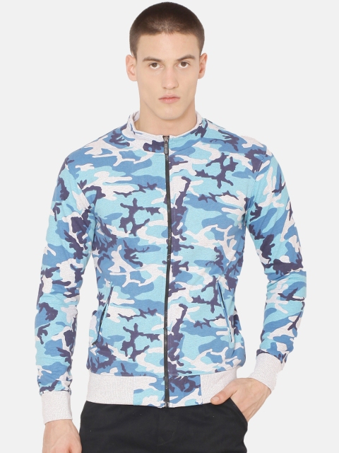 

ARISE Men Blue & Grey Camouflage Printed Bomber