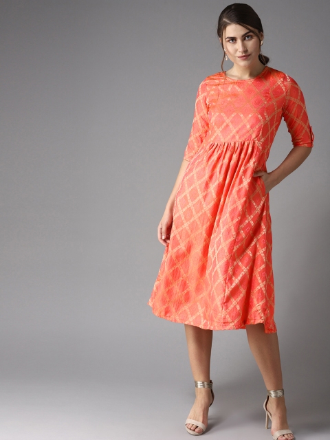 

Moda Rapido Women Orange & Golden A-Line Dress