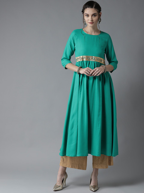 

Moda Rapido Women Green Solid Empire Anarkali Kurta