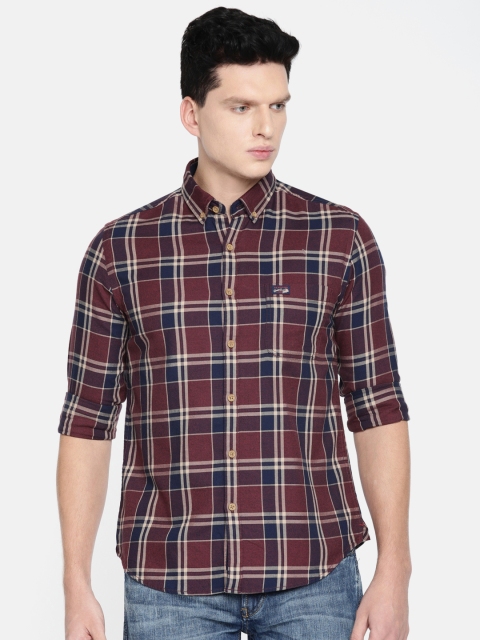 

U.S. Polo Assn. Denim Co. Men Maroon & Navy Blue Slim Fit Checked Casual Shirt