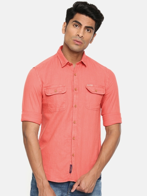 

U.S. Polo Assn. Denim Co. Men Coral Orange Slim Fit Solid Casual Shirt