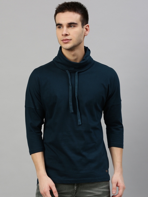 

Roadster Men Navy Blue Solid Turtle Neck T-shirt