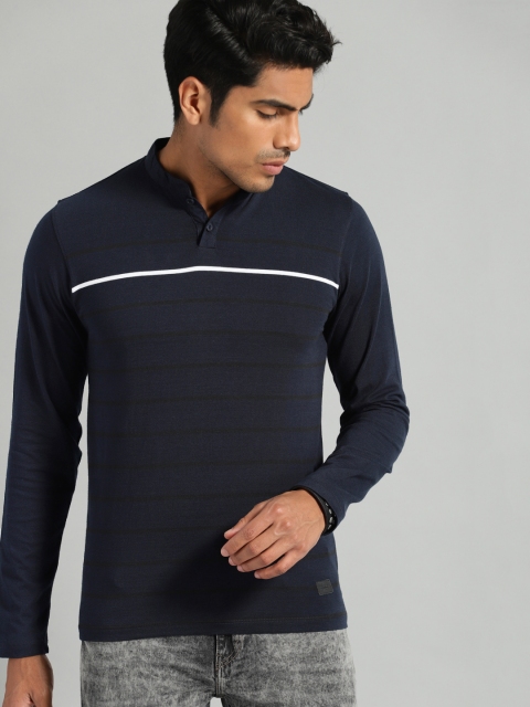 

Roadster Men Navy Blue Solid Henley Neck T-shirt