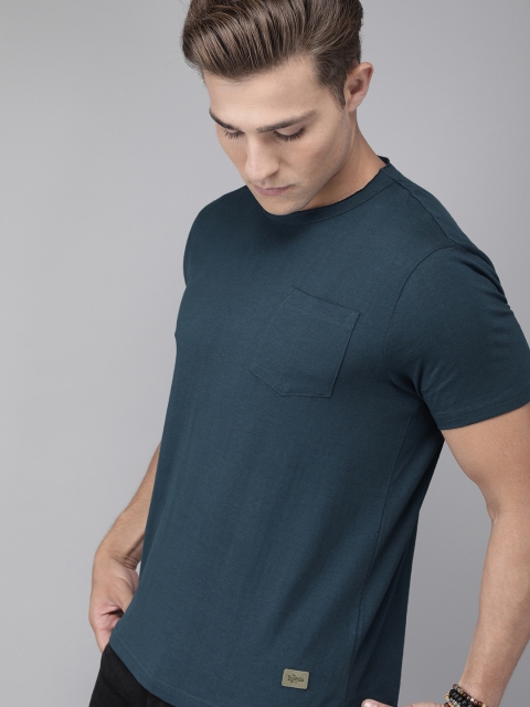 Men Navy Blue Solid Pure Cotton T-shirt
