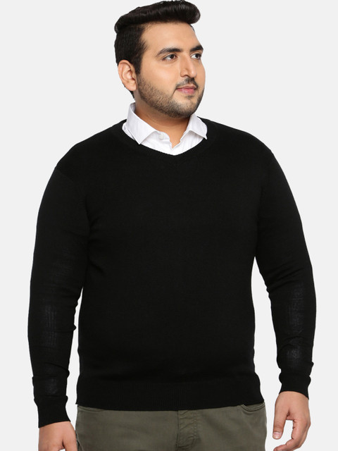 

aLL Plus Size Men Black Solid Sweater