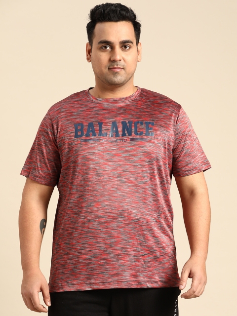 aLL Plus Size Men Red & Grey Typography Printed T-shirt with Slub Effect