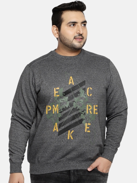 

aLL Plus Size Men Charcoal Grey Printed Sweatshirt