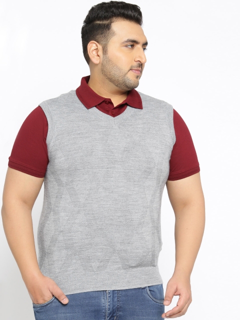 

aLL Plus Size Men Grey Melange Self Design Sweater Vest